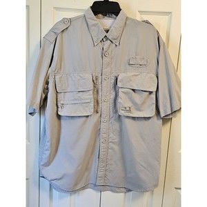 Cabelas Guidewear Shirt Large Brown Vented Fishing UPF 25 Mens Short Sleeve